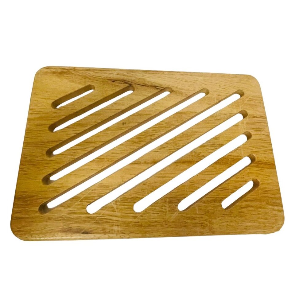 Cookware Heat‎ Resistant Mat Bamboo Wooden Slotted Trivet  Cutting Board